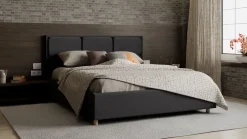 Łóżko tapicerowane Aurora Frame Lift, Wooden Black, Queens Dark Grey, 160x200 cm