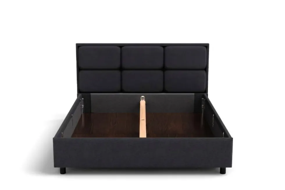 Łóżko tapicerowane Aurora Frame Lift, Beech Black, Queens Camel, 160x200 cm