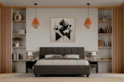 Łóżko tapicerowane Boston Frame Lift, Beech Black, Queens Camel, 160x200 cm