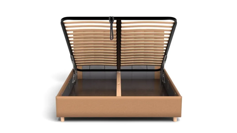 Łóżko tapicerowane Garland Frame Storage, Wooden Black, Kenya Camel, 180x200 cm