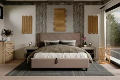 Łóżko tapicerowane Madison Frame Lift, Beech Black, Queens Beige, 160x200 cm