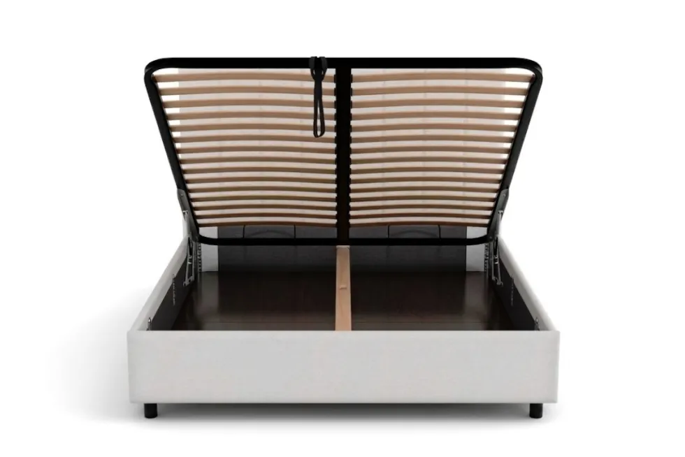Łóżko tapicerowane Pasadena Frame Storage, Beech Black, Paris Light Grey, 160x200 cm