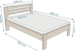 Łóżko z litego drewna Jona, 140x200 cm, Buk, BO 102, Bez modyfikacji