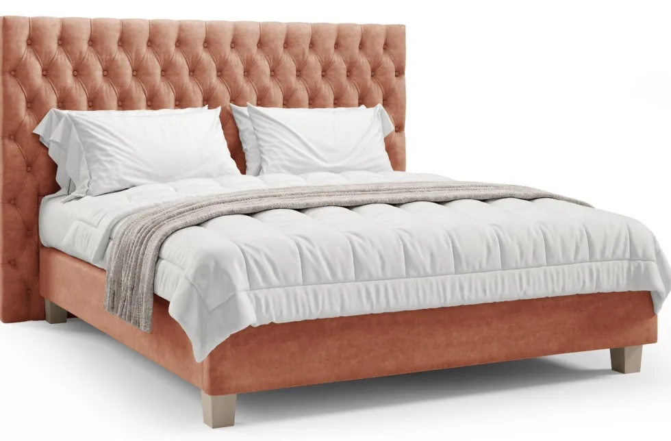 Luksusowe tapicerowane łóżko typu boxspring Grand, Peach Blossom, 200x200 cm