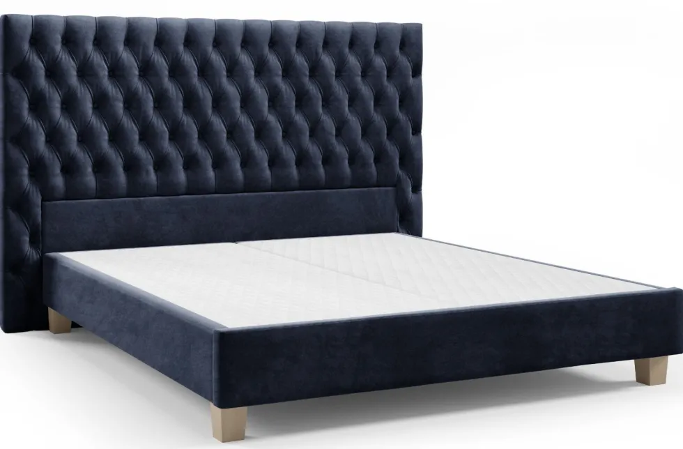 Luksusowe tapicerowane łóżko typu boxspring Grand, Dark Blue, 180x200 cm