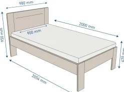 Pojedyncze łóżko z litego drewna Amien, buk, wersja BO102, 90x200 cm